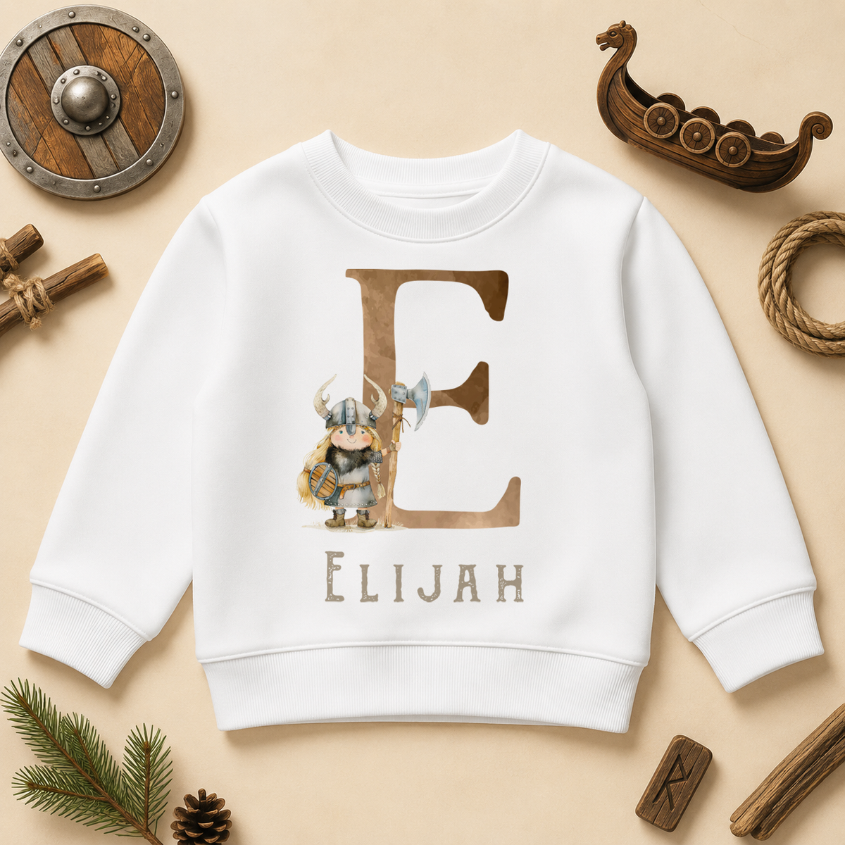 Personalised Viking Initial Kids Sweatshirt, Norse Warrior with Axe