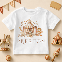 Personalised Circus Kids T-Shirt, Big Top Tent with Lion and Giraffe