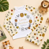 Little Brother - Personalised Big or Little Brother Safari Animals Kids Pyjamas for Boys, Jungle Print with Name