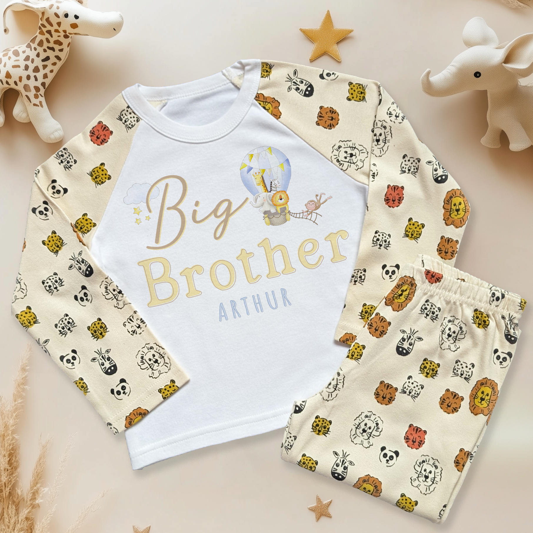 Big Brother Safari Animals Personalised Toddler & Kids Pyjamas Set