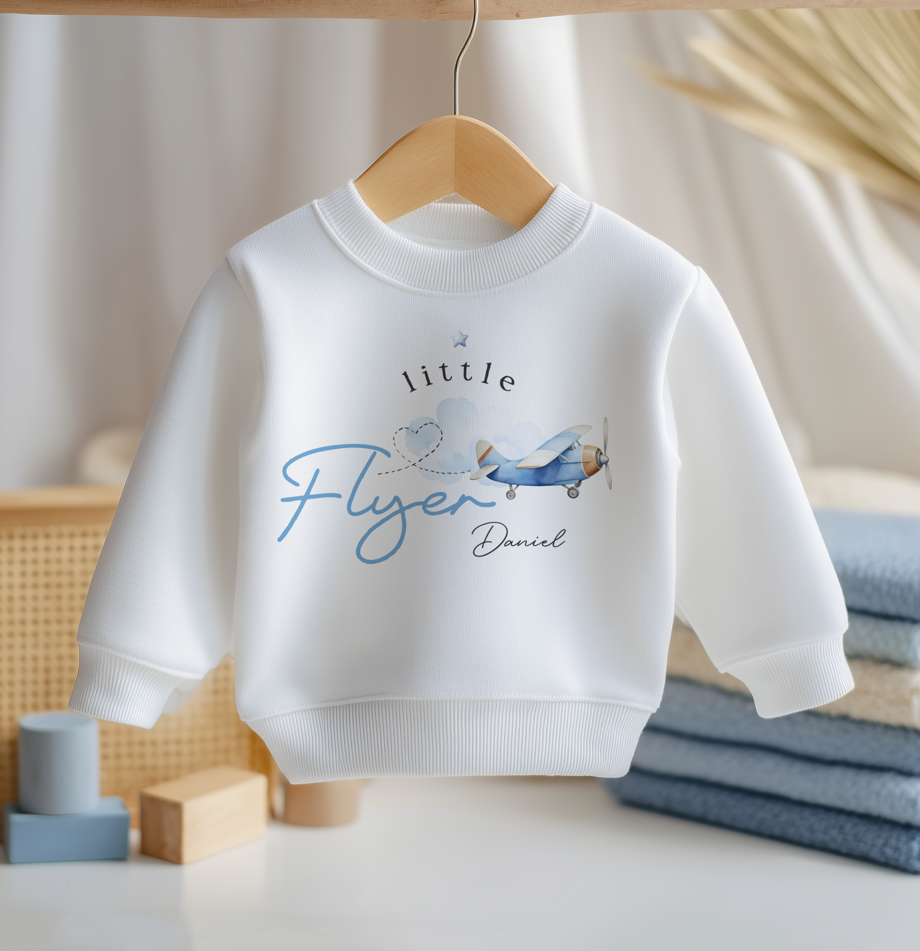 Little Flyer Holiday Blue Airplane Personalised Toddler & Kids Sweatshirt