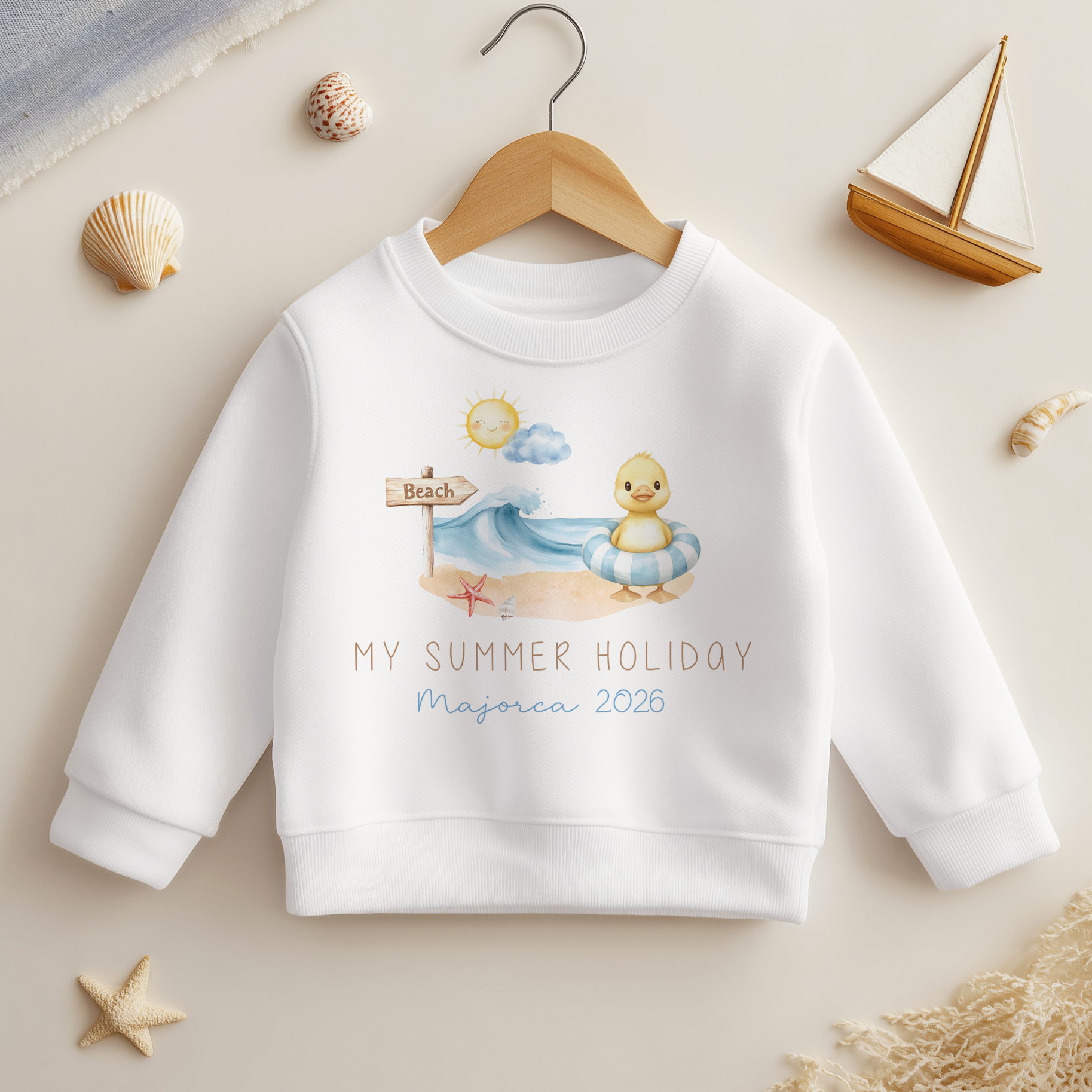 Summer Holiday Vacation Cute Duck Personalised Toddler & Kids Sweatshirt