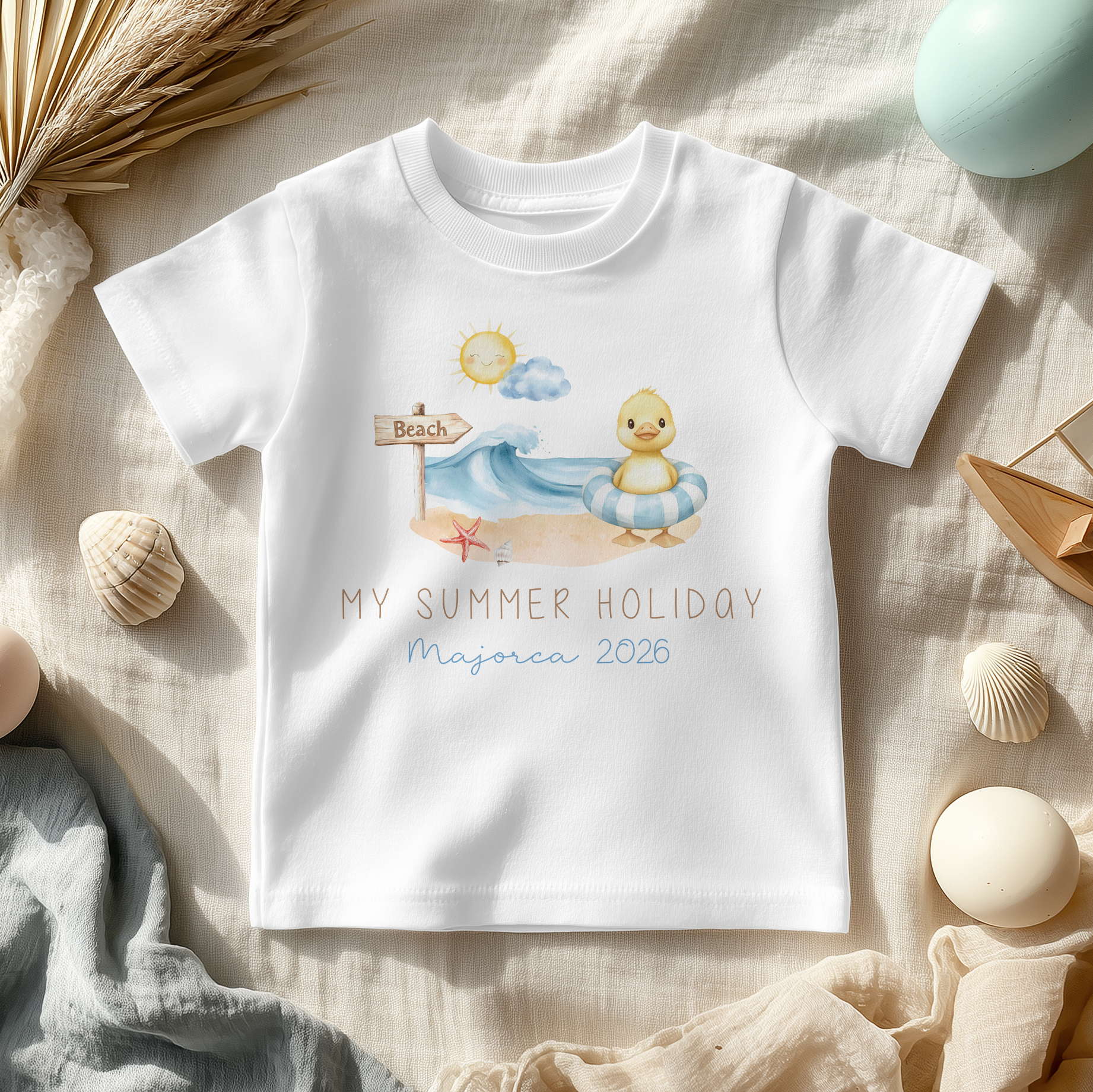 Summer Holiday Vacation Cute Duck Personalised Toddler & Kids T Shirt