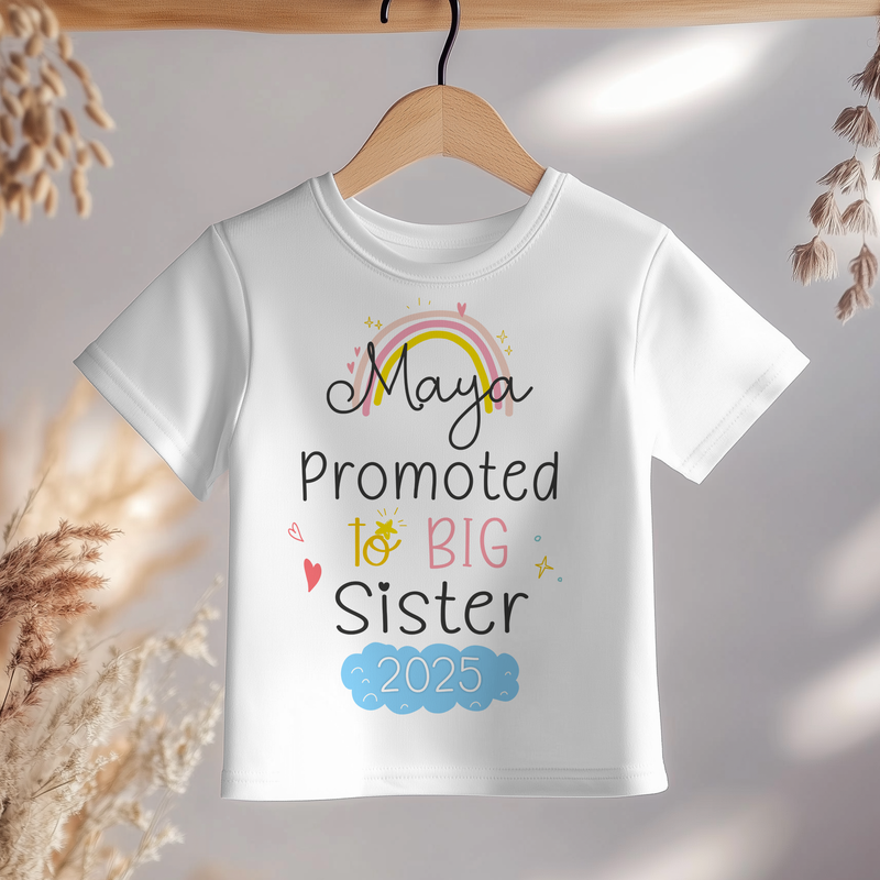 Promoted To Big Sister Rainbow Personalised Toddler & Kids T Shirt