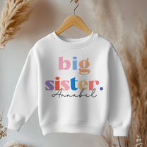 Personalised Name Girls Jumper Big Sister Rainbow Multicolour Lettering Dots for Kids Announcement Gift