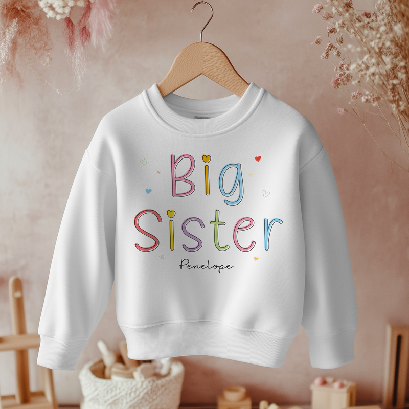 Big Sister Colourful Letters Theme Personalised Toddler & Kids Sweatshirt