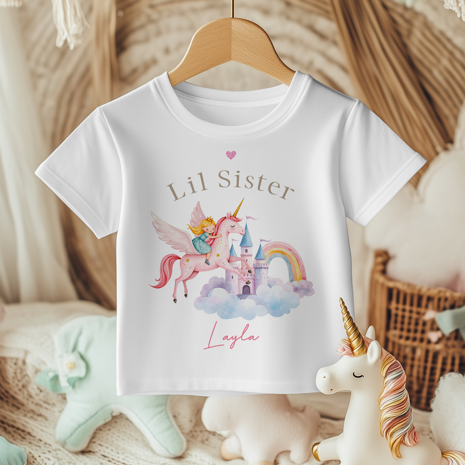 Personalised Lil Sister Unicorn Princess T-Shirt