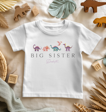 Personalised Big Sister Pastel Dinosaurs T-Shirt for Girls & Kids