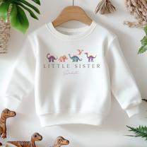 Personalised Kids Little Sister Pastel Dinosaur Sweatshirt for Girls