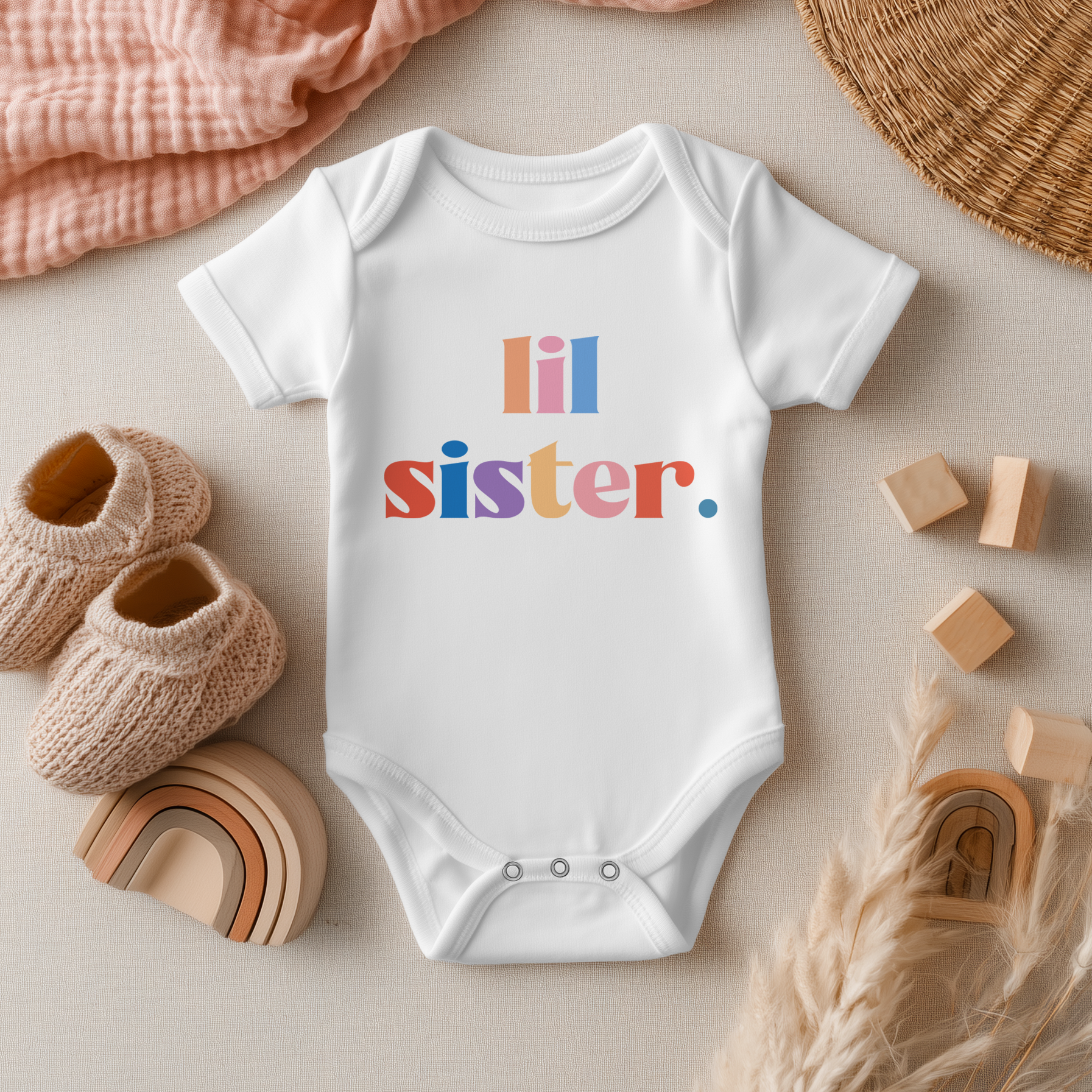 Little/Lil Sister Rainbow Colours Baby Bodysuit