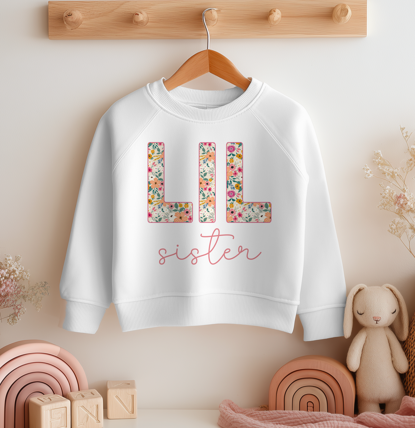 Kids Lil Sister Floral Print Letter Sweatshirt for Girls