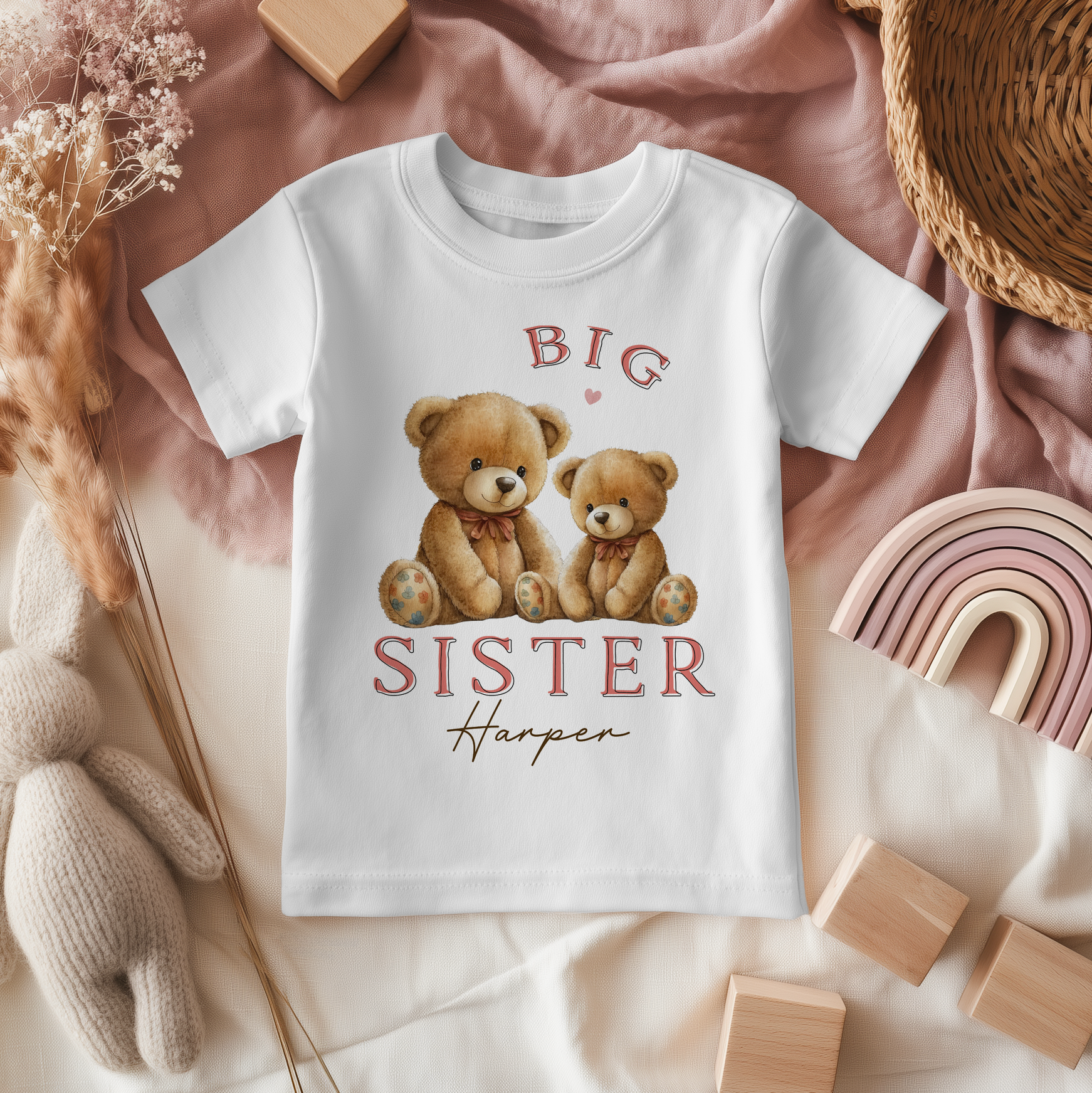Big Sister Cute Teddy Bears Personalised Toddler & Kids T Shirt