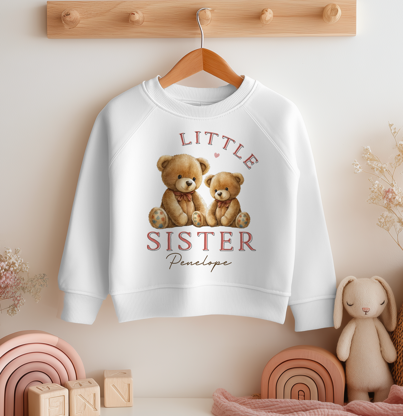 Personalised Kids Little Sister Two Teddy Bears Sweatshirt for Girls