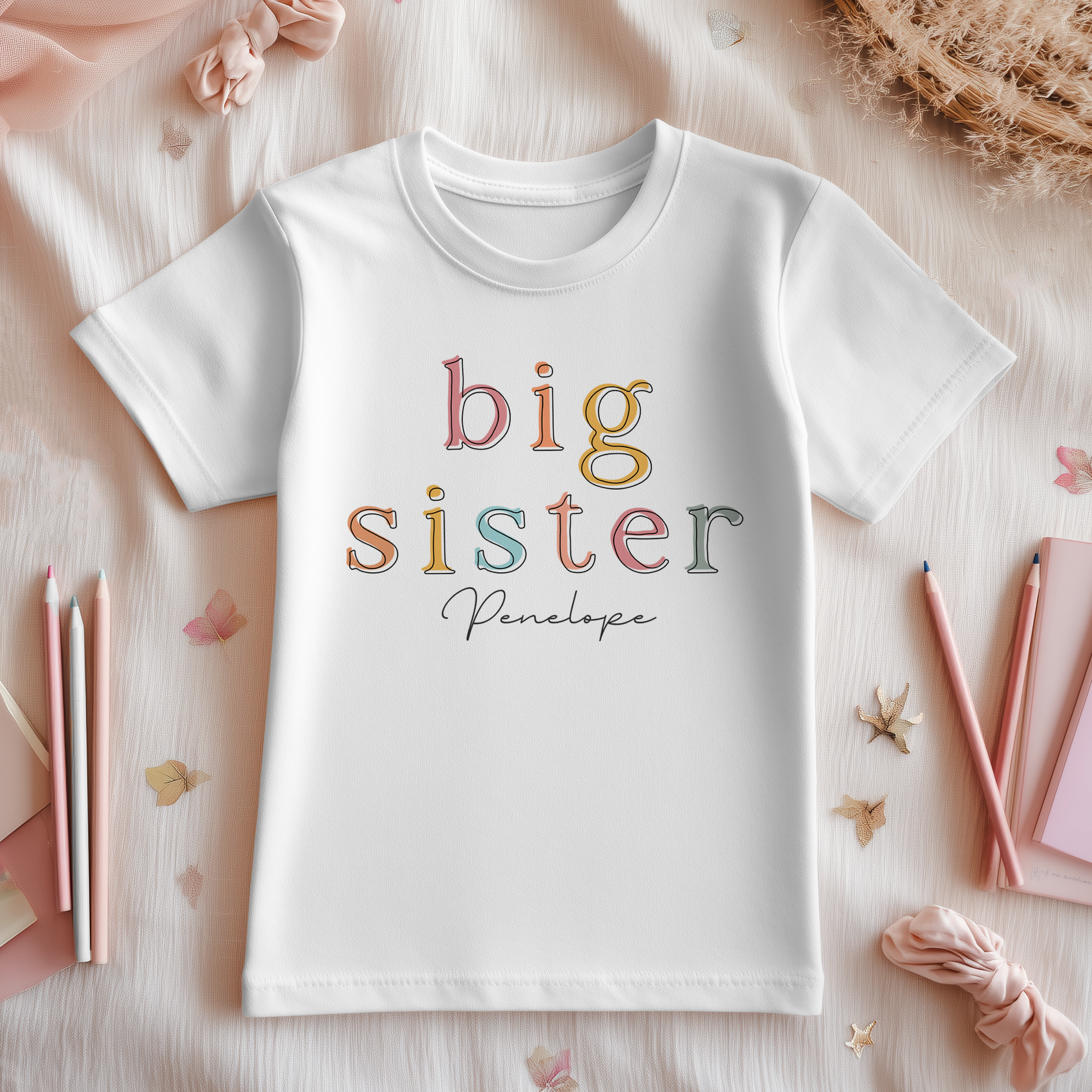 Big Sister Colourful Letters Personalised Toddler & Kids T Shirt
