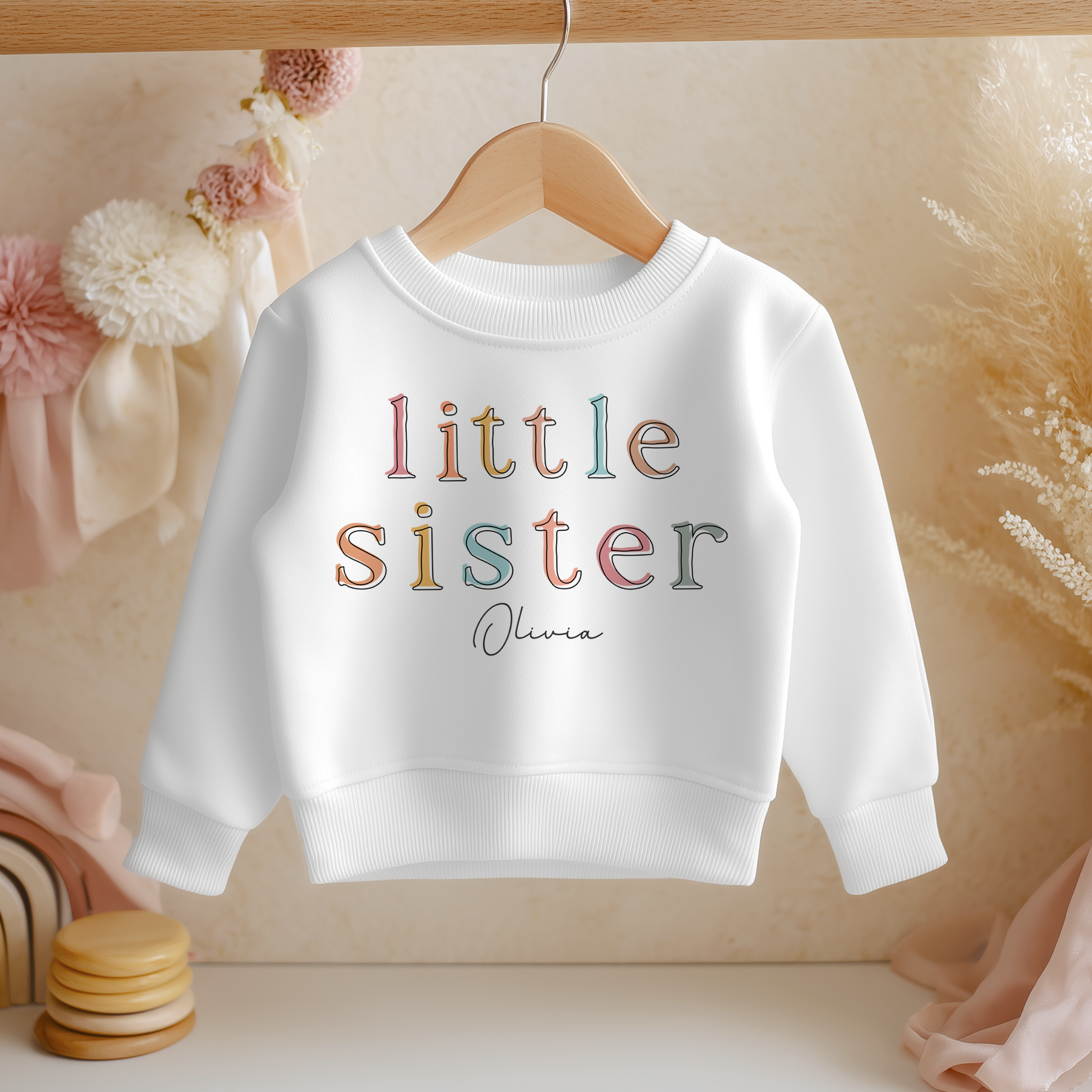 Personalised Kids little sister Pastel Letters & Name Sweatshirt for Girls