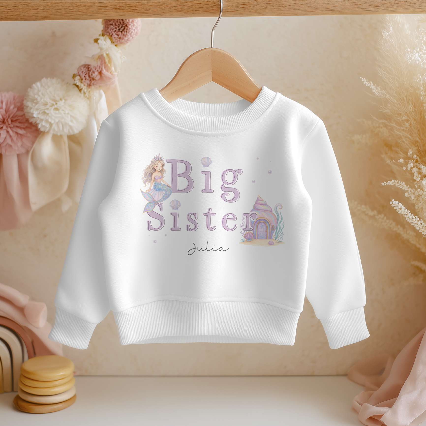 Personalised Big Sister Mermaid & Shell House Sweatshirt for Girls & Kids