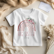 Personalised Big Sister Pink Floral Boho Rainbow T-Shirt for Girls & Kids
