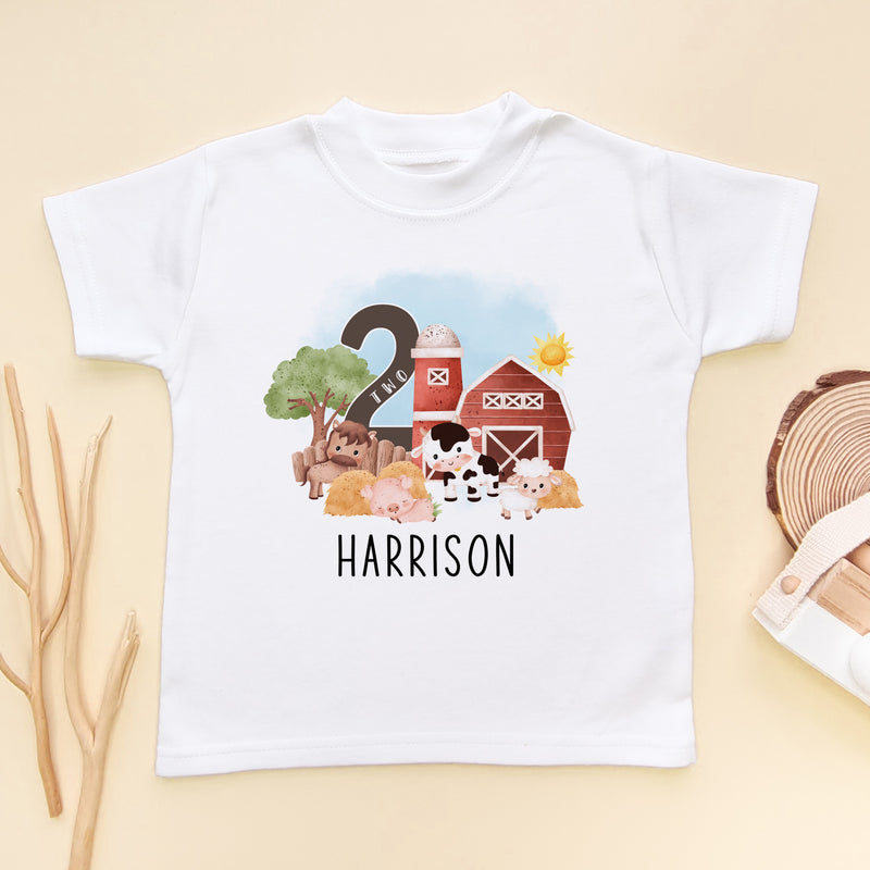 Farm Theme 2nd Birthday Personalised Kids & Toddler T Shirt (8748533350680)