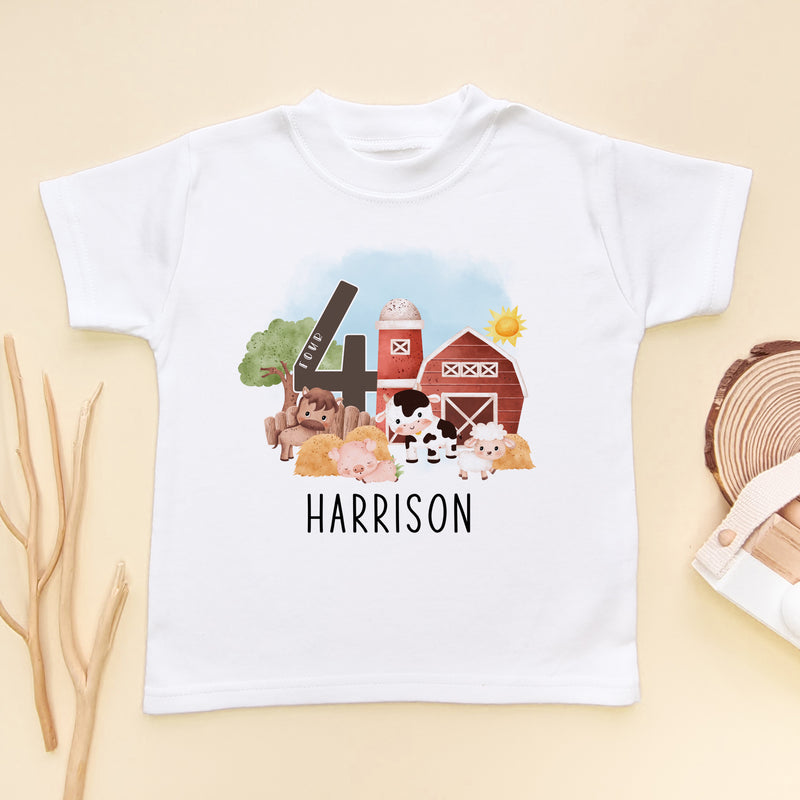 Farm Theme 4th Birthday Personalised Kids & Toddler T Shirt (8748533580056)