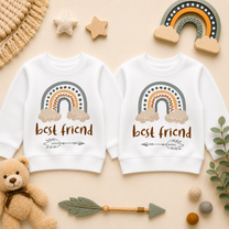 Twins Best Friend Boho Rainbow Kids Sweatshirt Set, Matching Pair