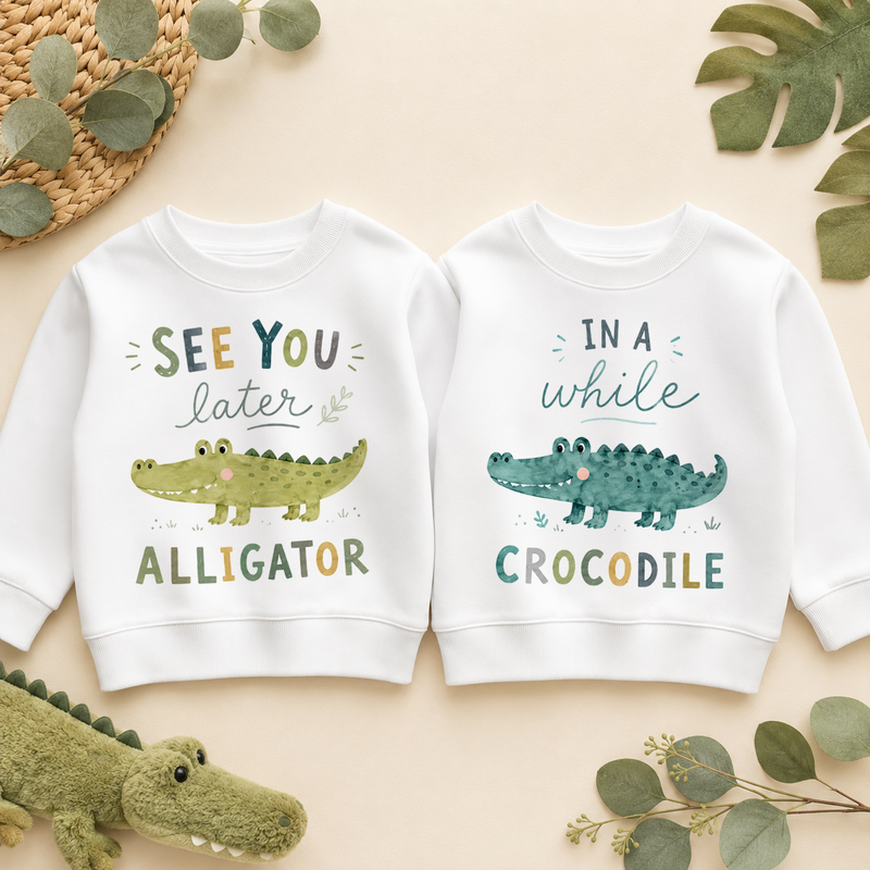 Twins See You Later Alligator Kids Sweatshirt Set, Matching Pair