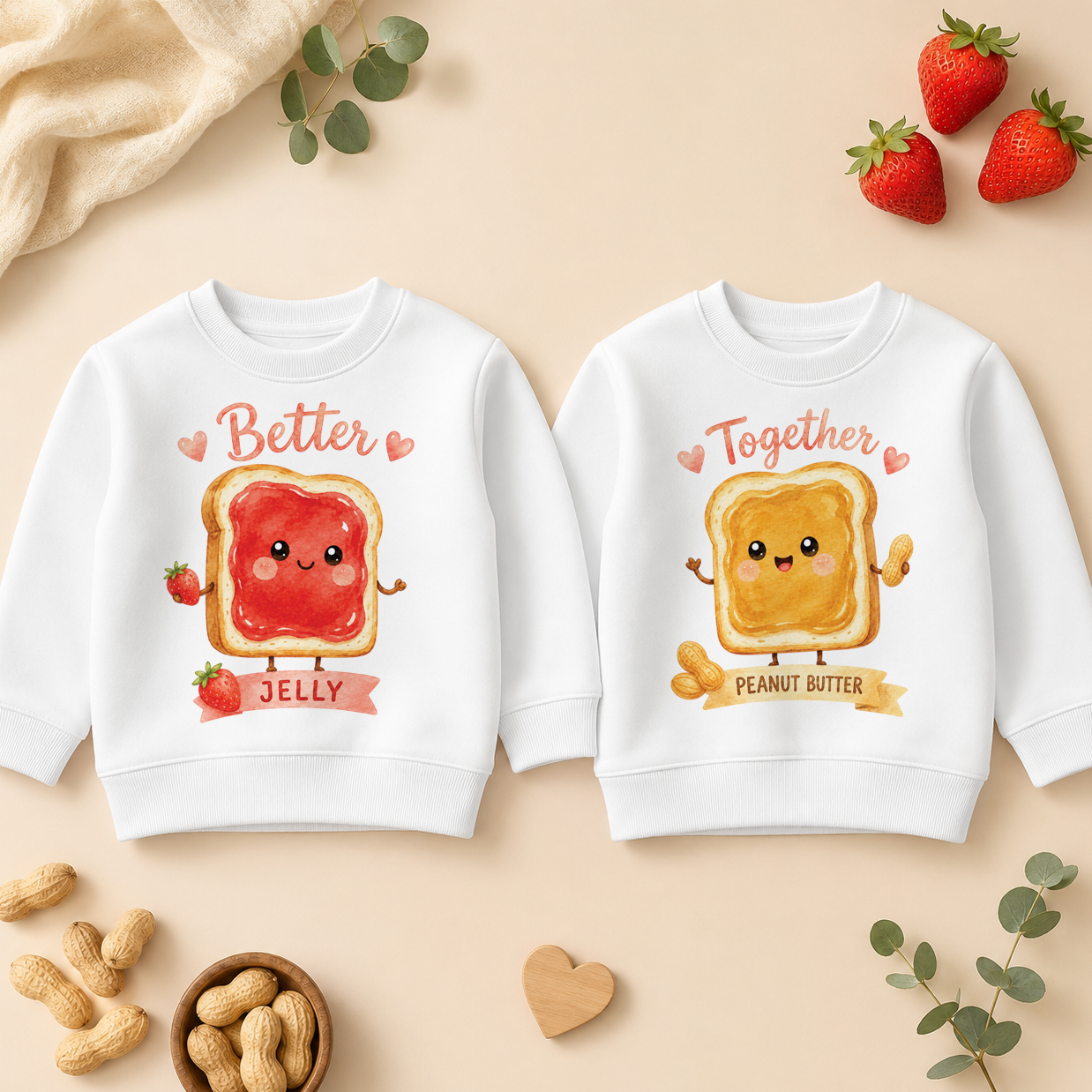 Twins Peanut Butter and Jelly Kids Sweatshirt Set, Matching Pair