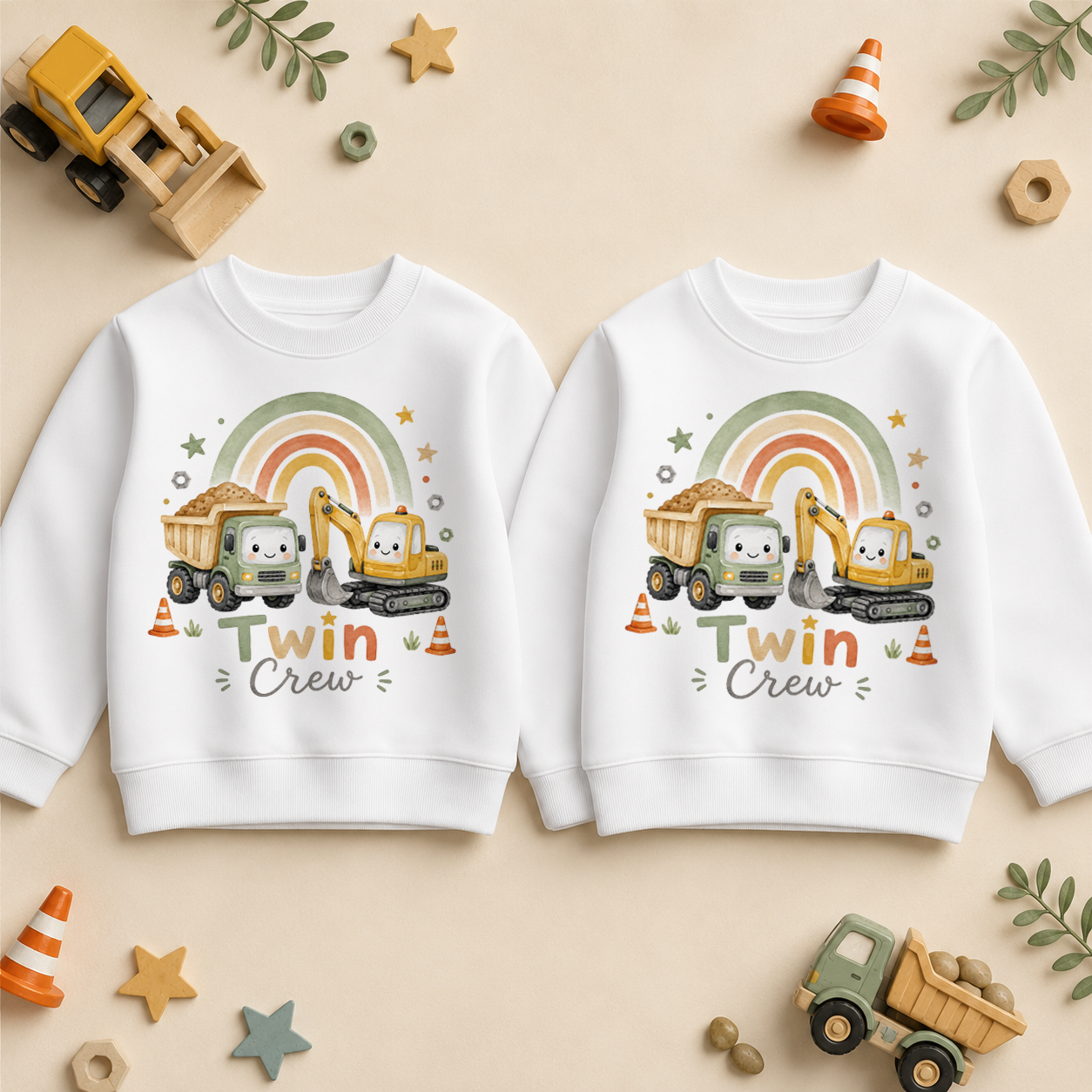 Twins Twin Crew Construction Kids Sweatshirt Set, Matching Pair