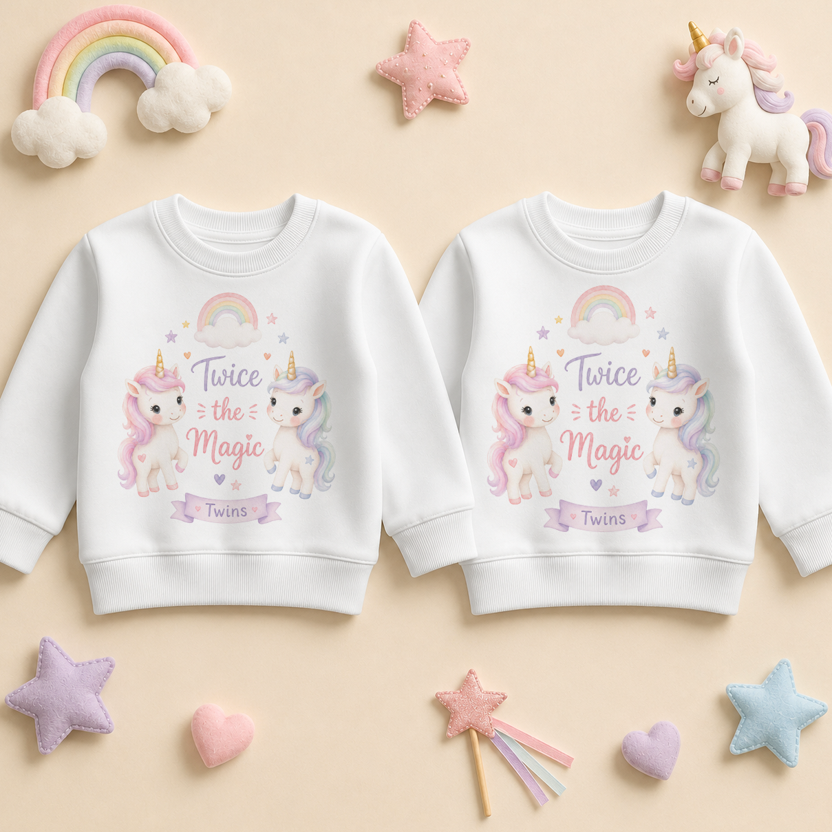 Twins Twice the Magic Unicorns Kids Sweatshirt Set for Girls, Matching Pair