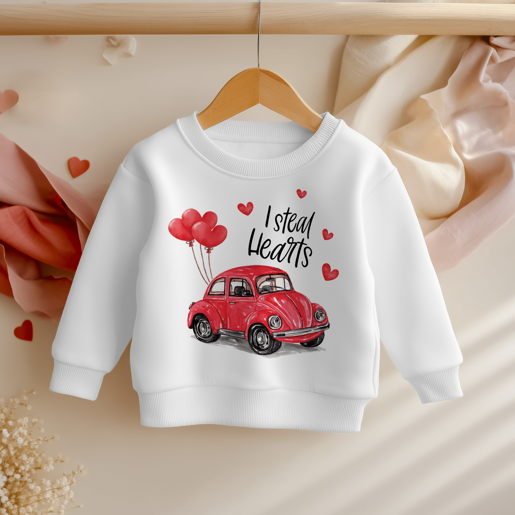 I Steal Hearts Valentines Car Toddler & Kids Sweatshirt