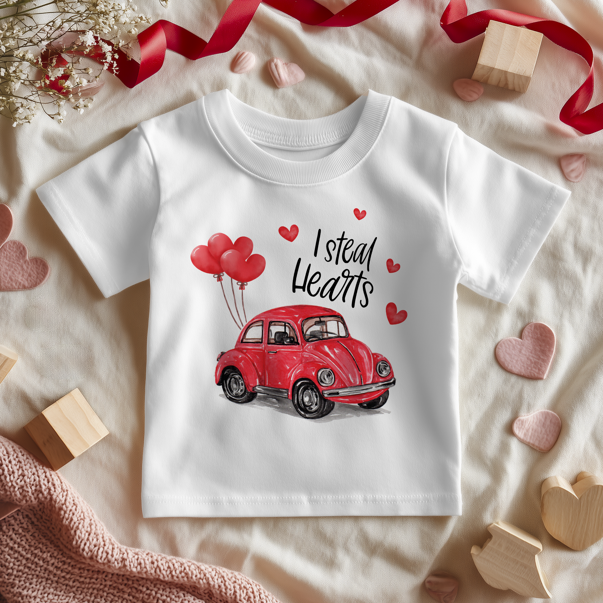 I Steal Hearts Valentines Car Toddler & Kids T Shirt