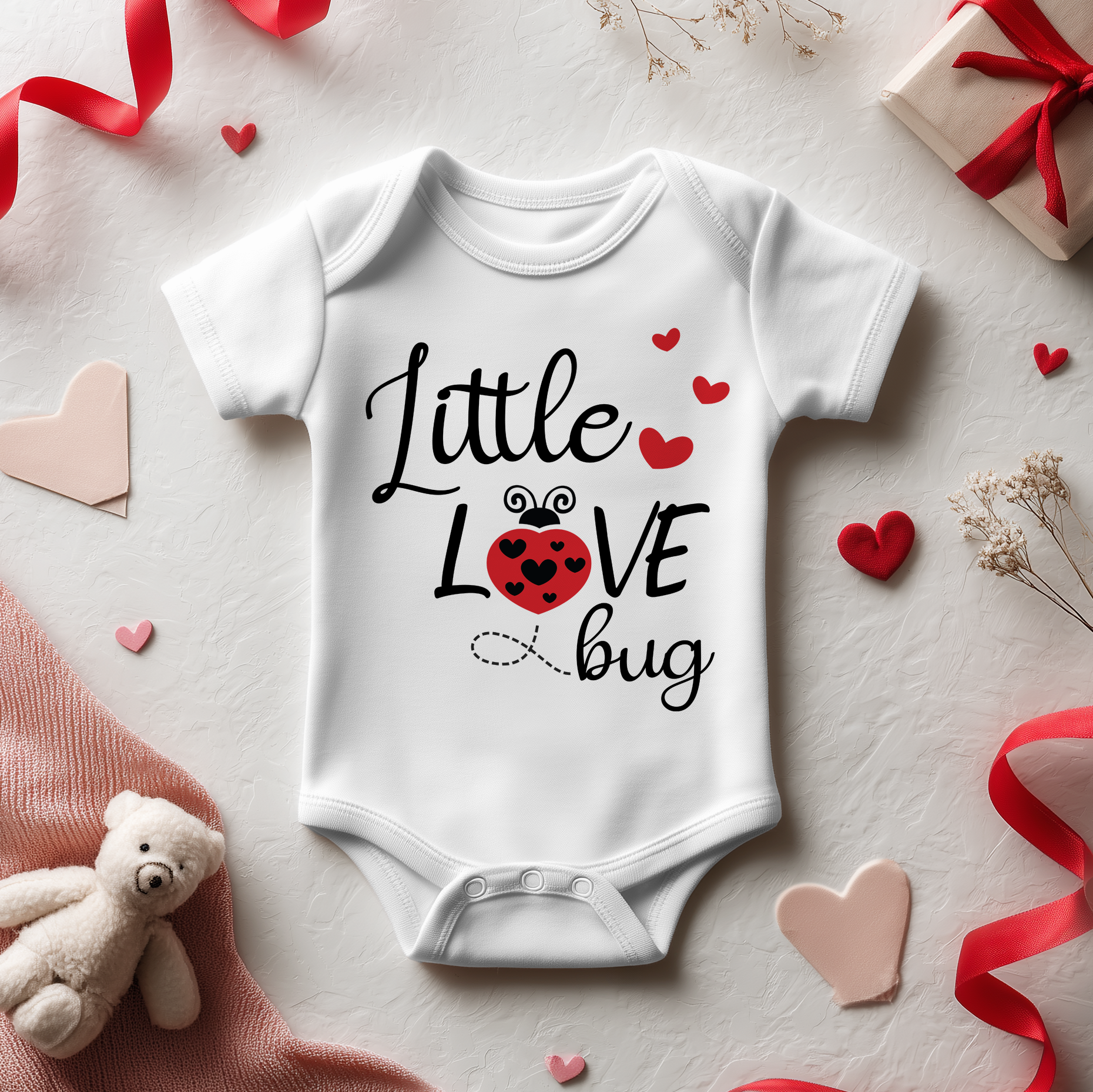 Little Love Bug Valentines Baby Bodysuit