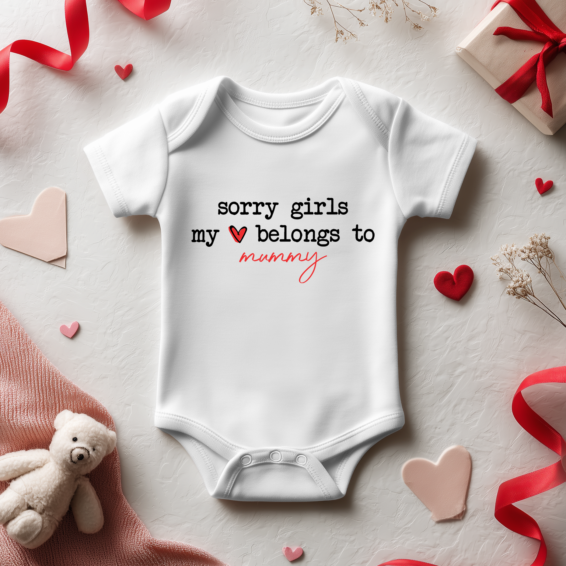 Sorry Girls My Heart Belongs To Mummy Valentine's Day Baby Bodysuit