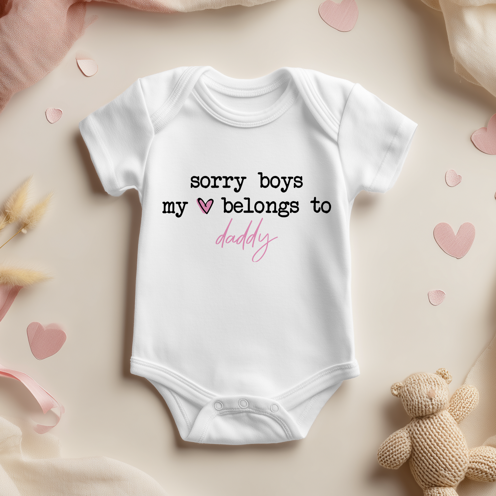 Sorry Boys My Heart Belongs To Daddy Valentine's Day Baby Bodysuit