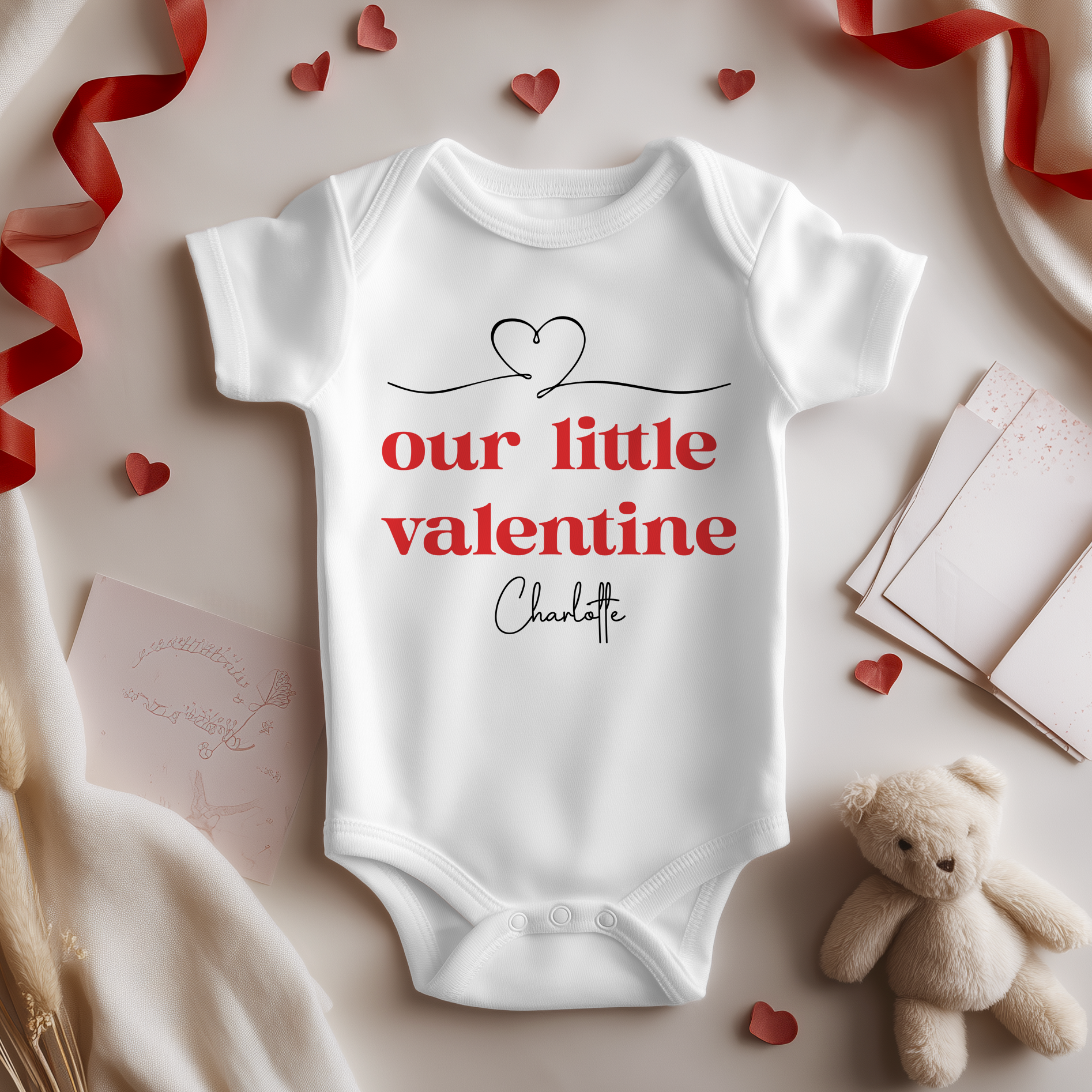 Our Little Valentine Personalised Name Baby Bodysuit
