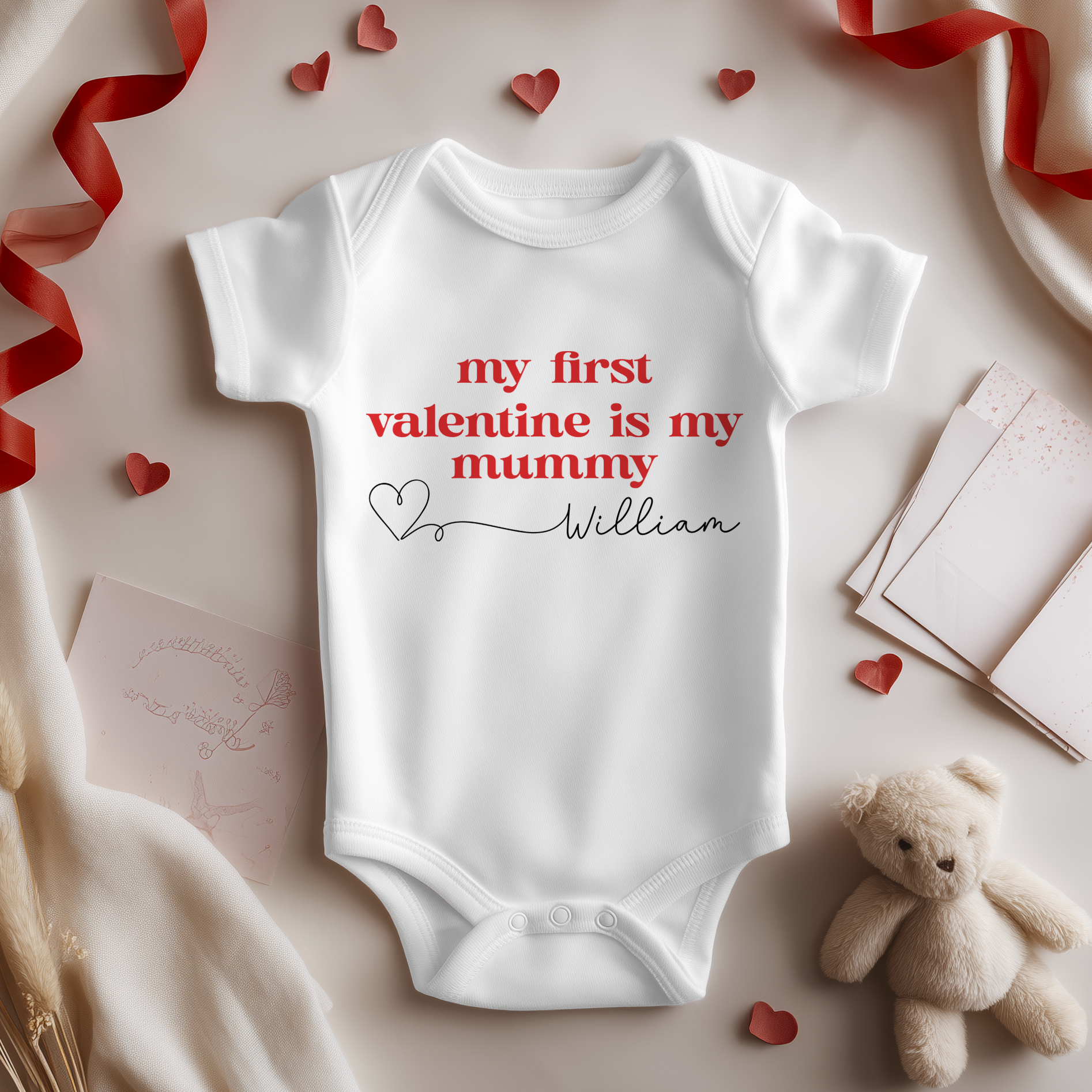 My First Valentine Is My Mummy Personalised Baby Bodysuit