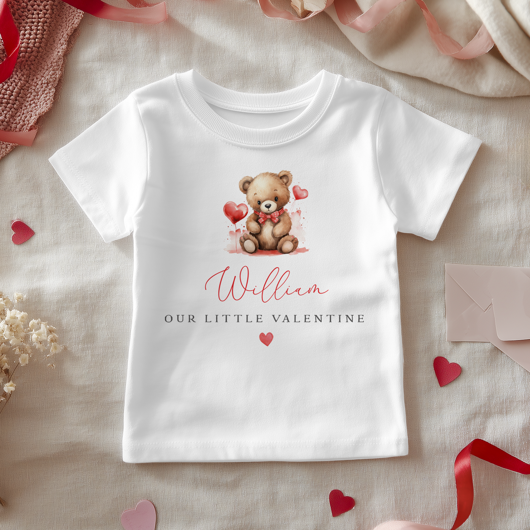 Our Little Valentine Teddy Boy Personalised Toddler & Kids T Shirt