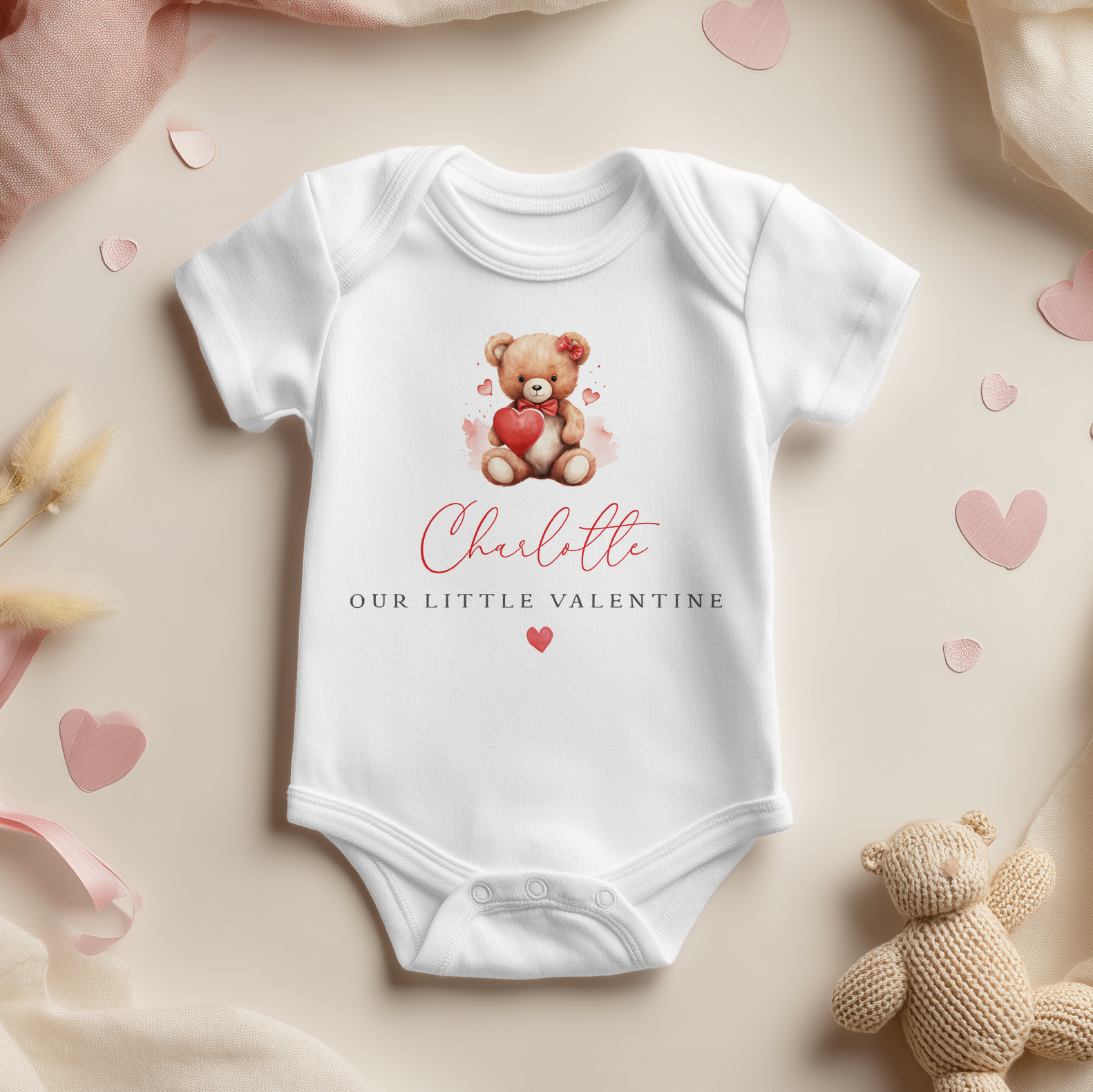 Our Little Valentine Teddy Girl Personalised Baby Bodysuit