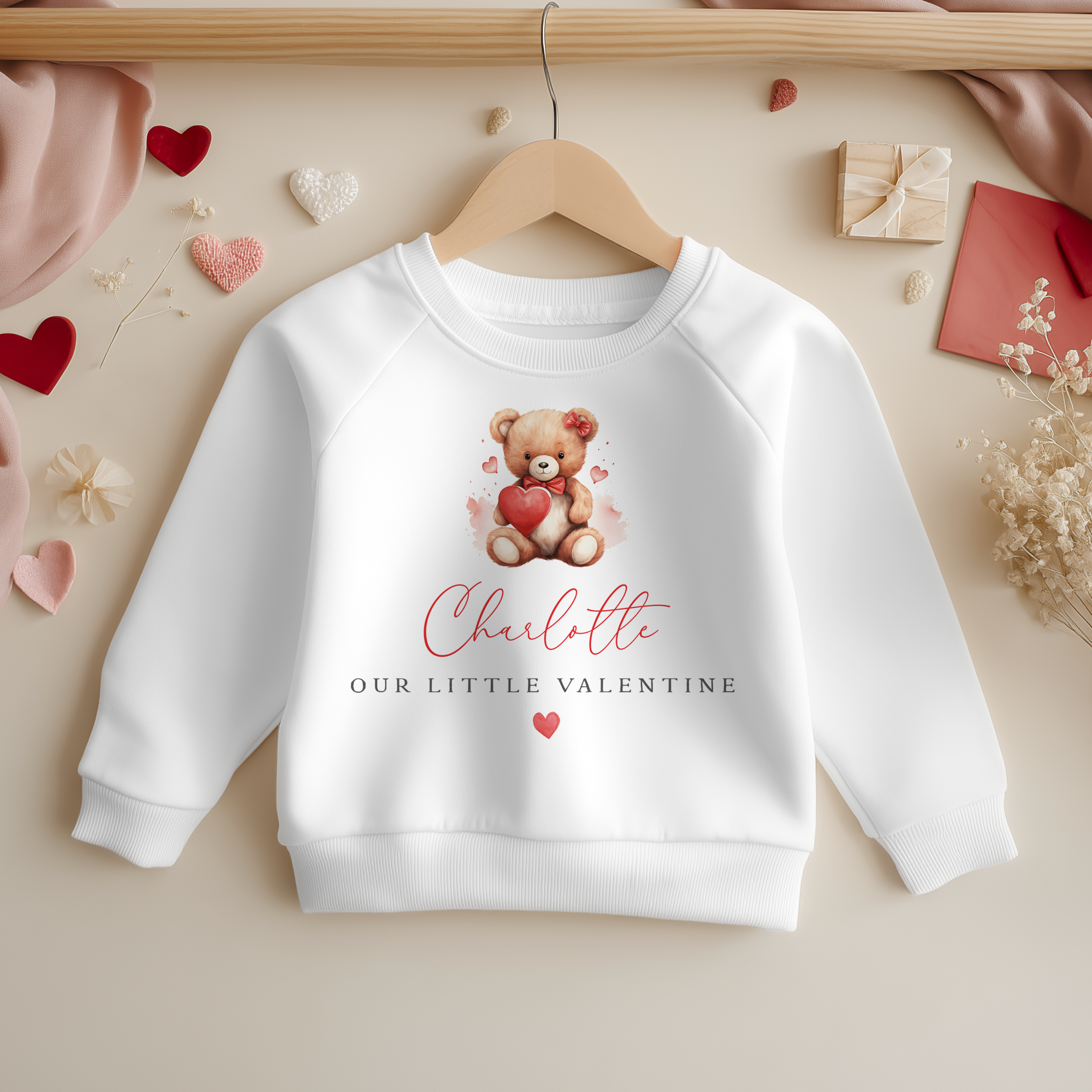 Our Little Valentine Teddy Girl Personalised Toddler & Kids Sweatshirt