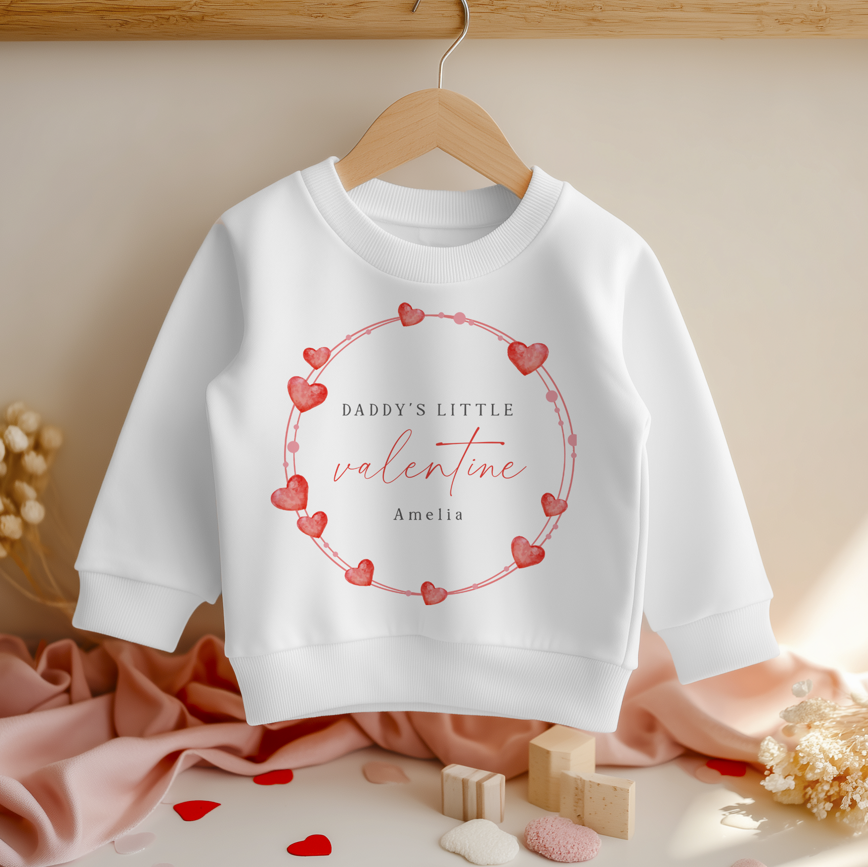 Daddy's Valentine Hearts Wreath Personalised Toddler & Kids Sweatshirt