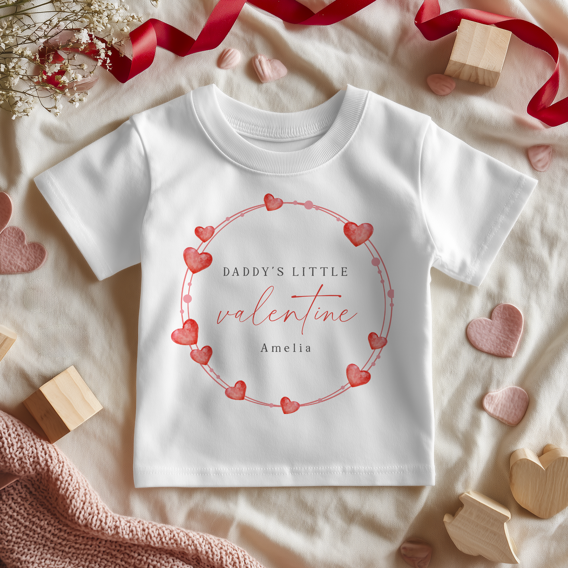 Daddy's Valentine Hearts Wreath Personalised Toddler & Kids T Shirt