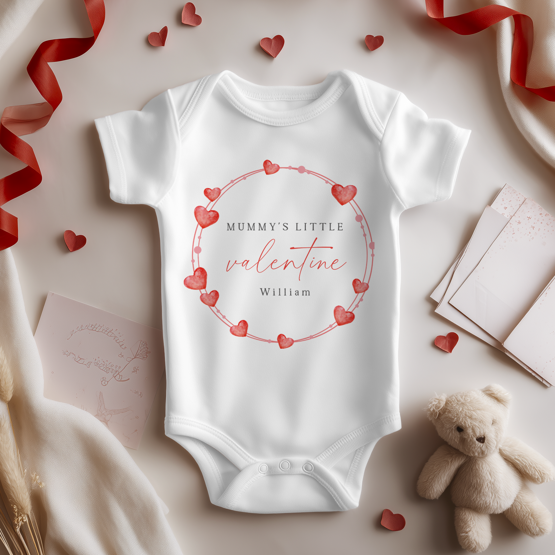 Mummy's Valentine Hearts Wreath Personalised Baby Bodysuit
