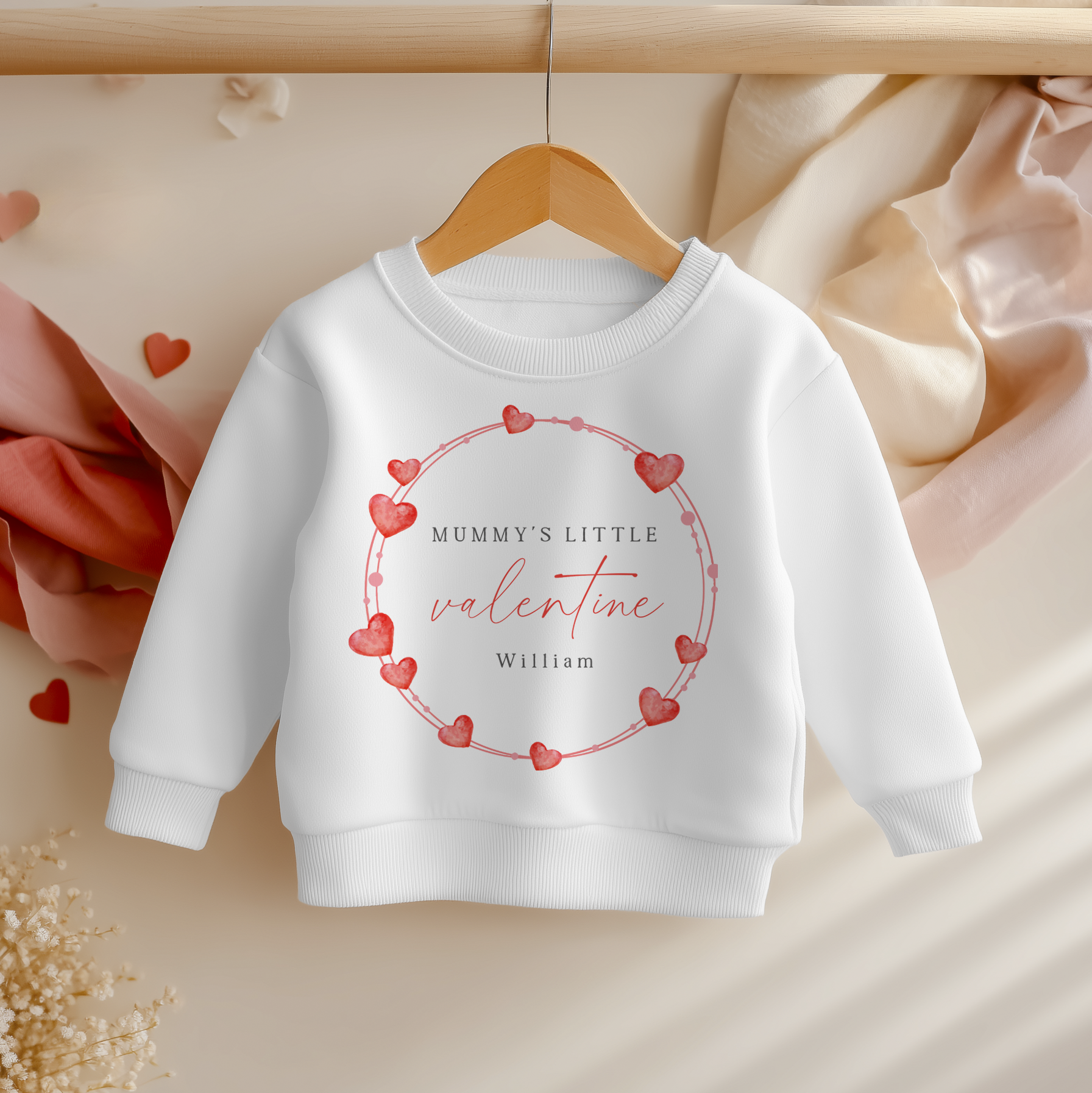Mummy's Valentine Hearts Wreath Personalised Toddler & Kids Sweatshirt