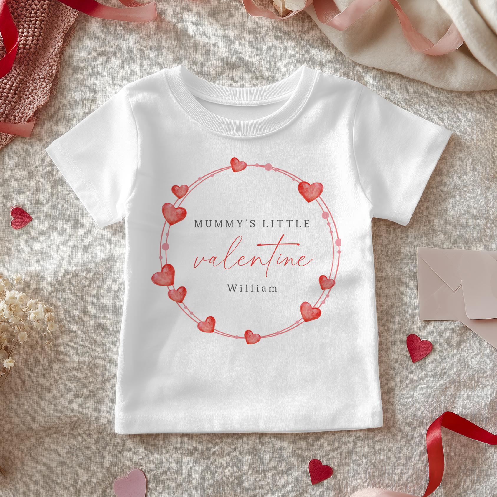 Mummy's Valentine Hearts Wreath Personalised Toddler & Kids T Shirt