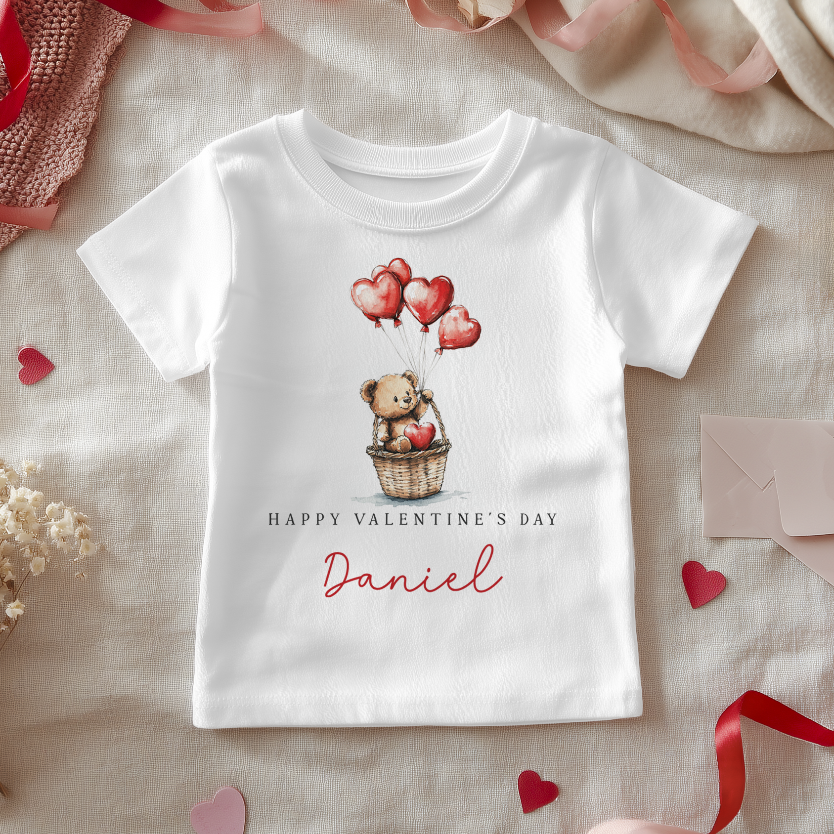 Valentines Day Teddy Bear Personalised Toddler & Kids T Shirt