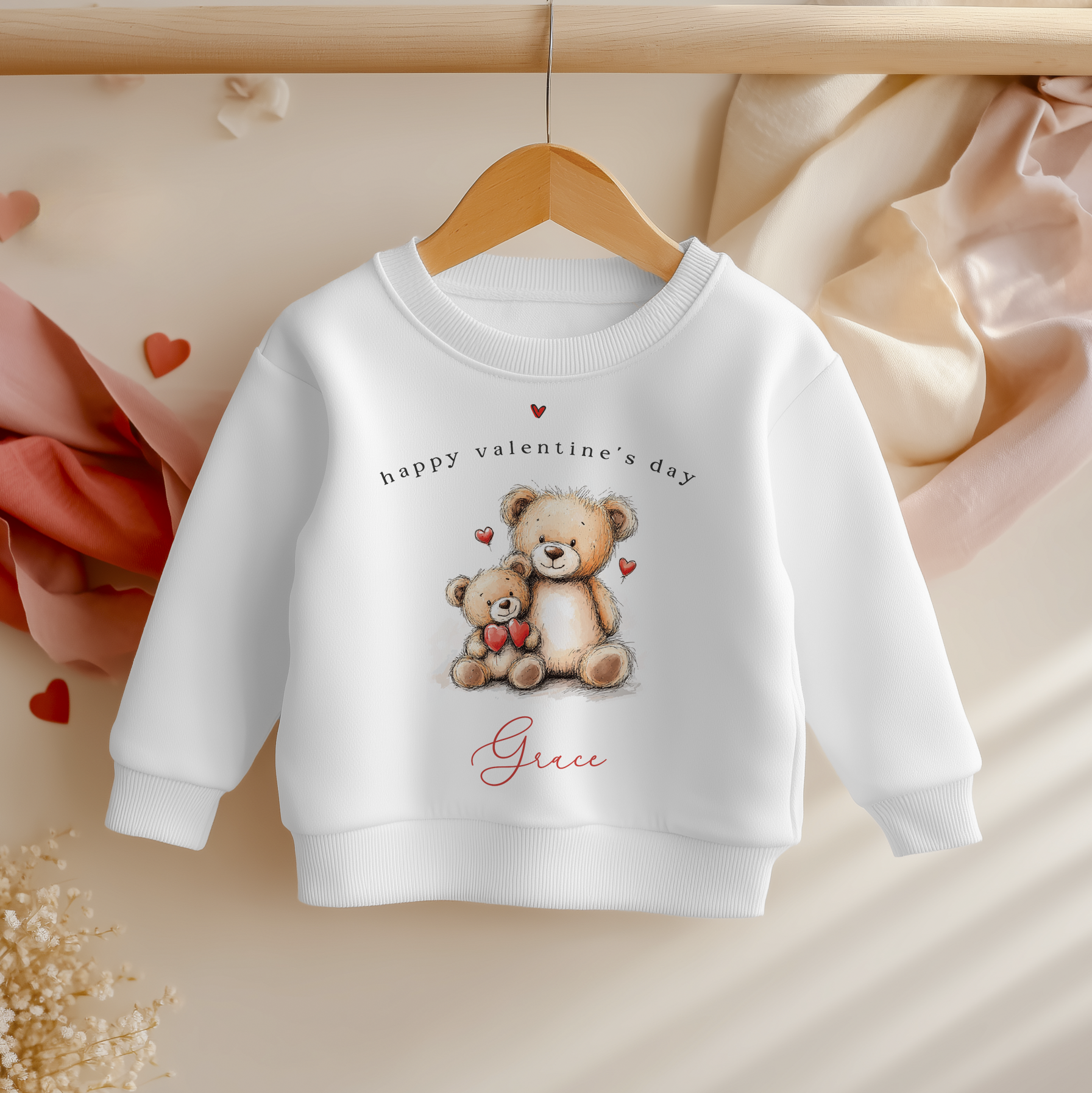 Valentines Day Teddy Bears Personalised Toddler & Kids Sweatshirt