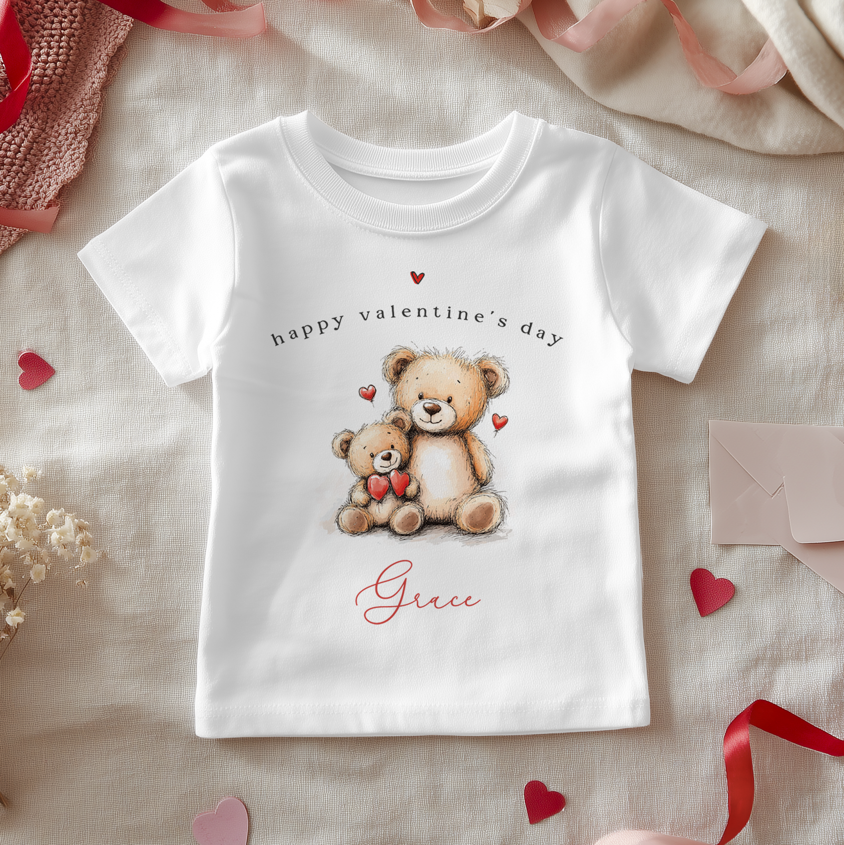 Valentines Day Teddy Bears Personalised Toddler & Kids T Shirt