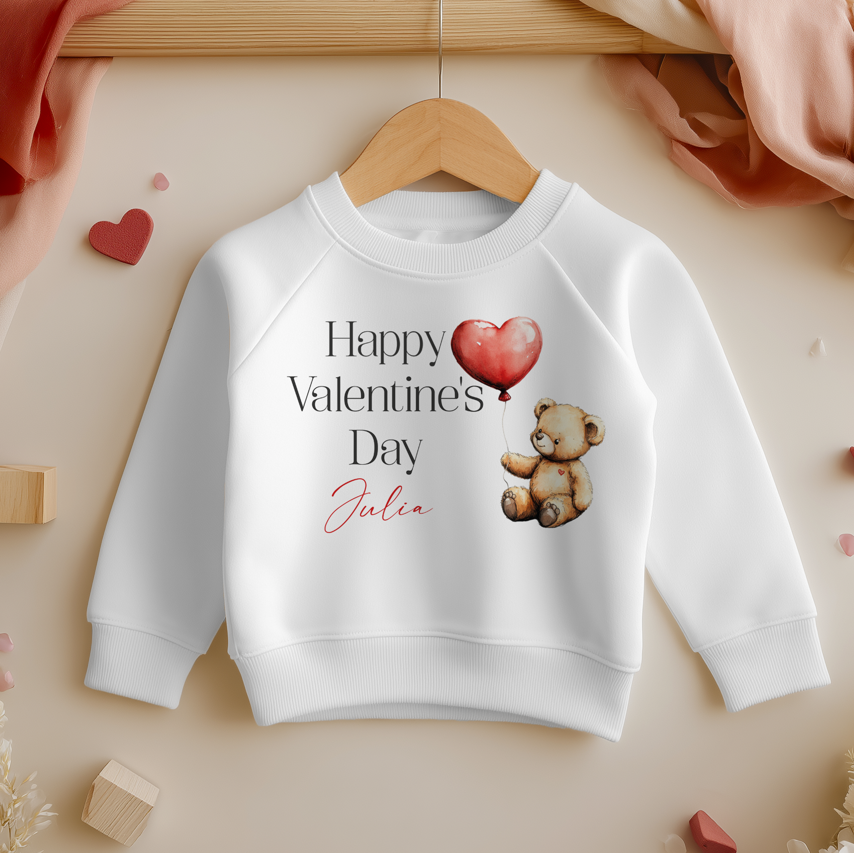 Valentines Day Cute Teddy Bear Personalised Toddler & Kids Sweatshirt