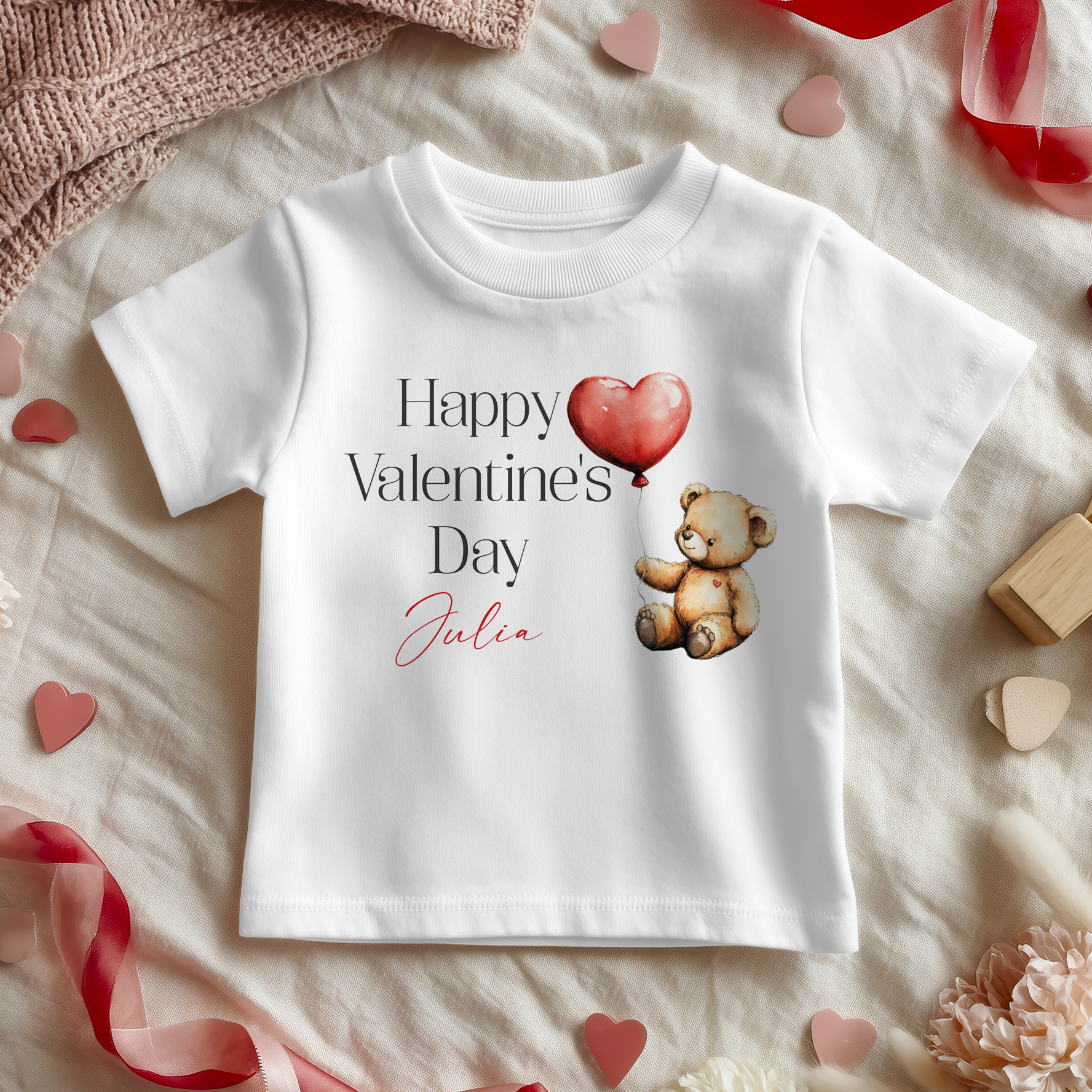 Valentines Day Cute Teddy Bear Personalised Toddler & Kids T Shirt