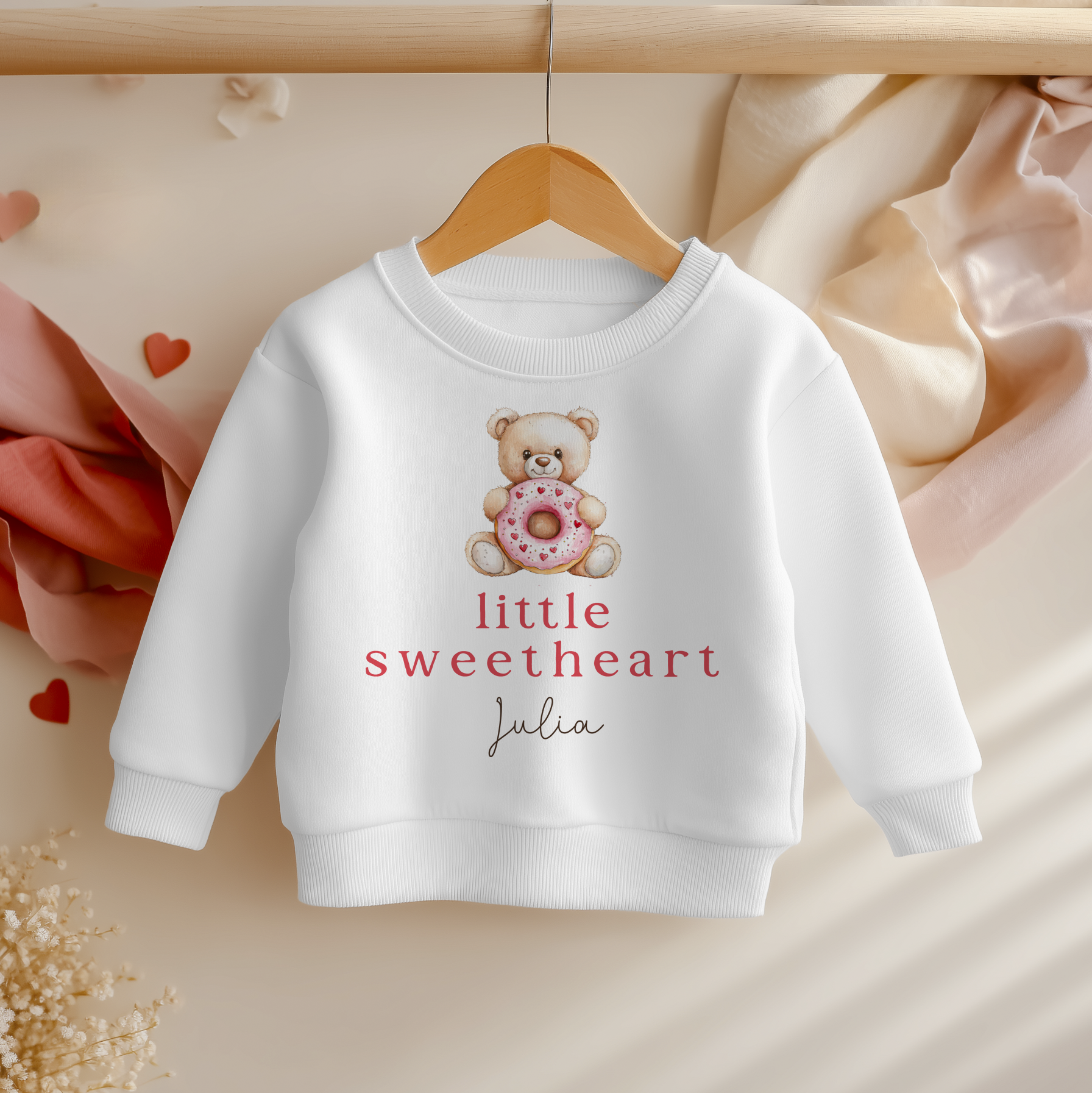 Little Sweetheart Valentines Teddy Donut Personalised Toddler & Kids Sweatshirt