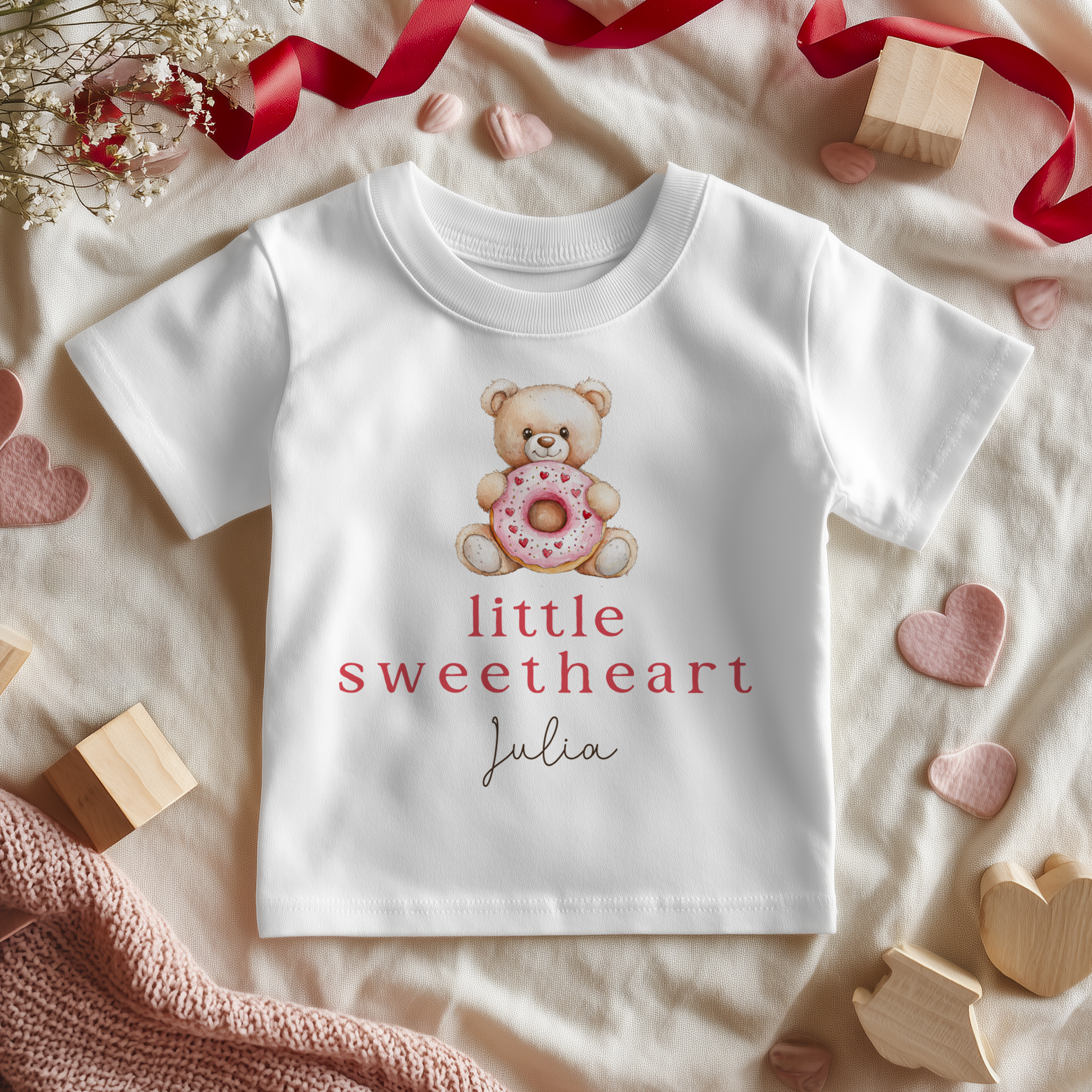 Little Sweetheart Valentines Teddy Donut Personalised Toddler & Kids T Shirt